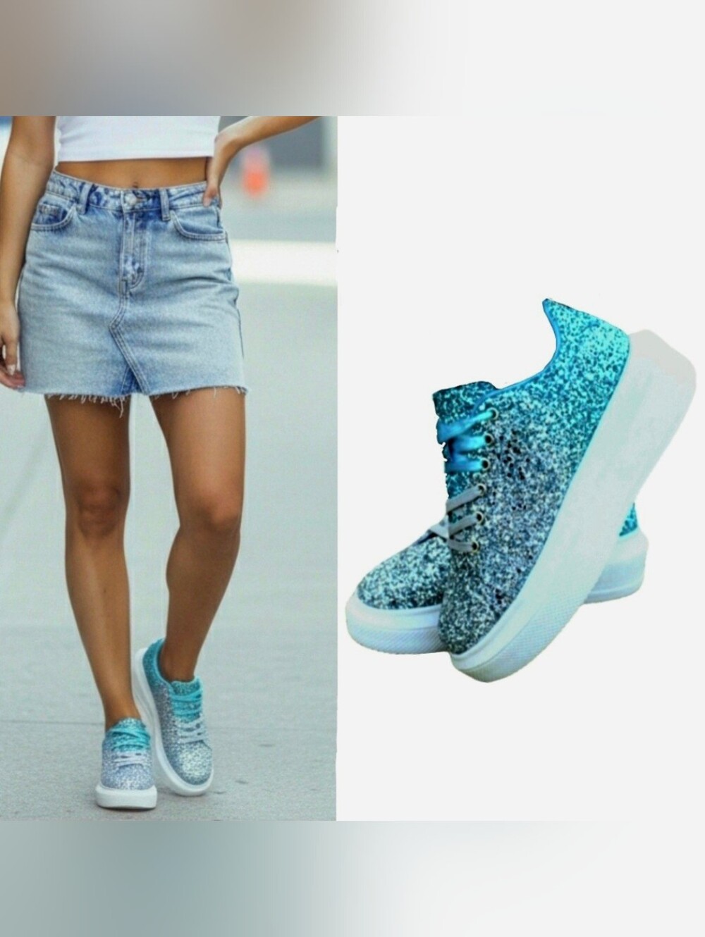 Southern fried chics turquoise silver ombre glitter platform sneakers 10 NWOB - Picture 4 of 17